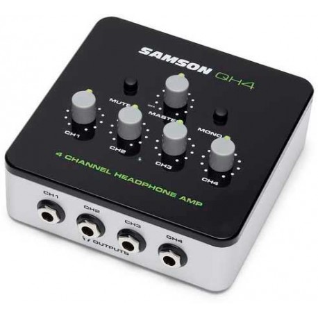 SAMSON QH4 - Amplificador de auriculares con 4 canales independientes de salida y control de volumen para cada canal