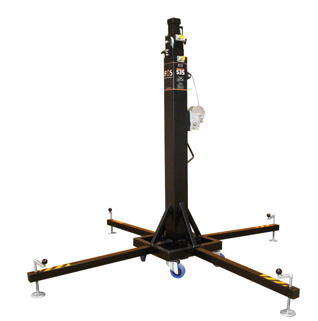FOS TOWER 650 - Torre elevadora telescópica con capacidad de carga de 220 kg, altura máxima 6,5 ​​m, peso unitario 90 kg peso plegado 1,82 m, sistema de bloqueo automático, ruedas de transporte, certificado BGV-C1.