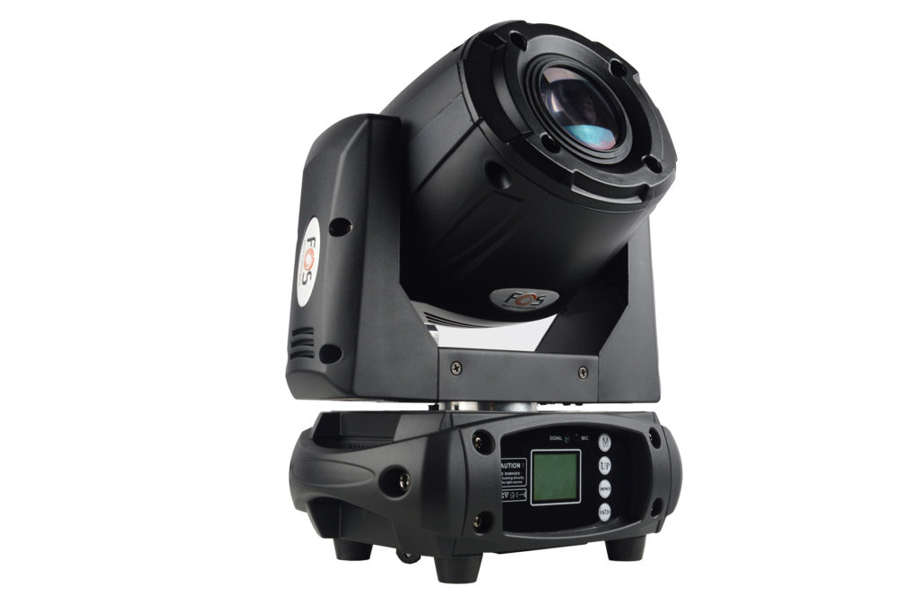 FOS SPOT 100W PRO - Cabezal móvil Led Spot, Ángulo de haz: 12.5 °, 100W Luminus Led, 7500K Cool White, enfoque motorizado, 7 colores + blanco, 6 gobos rotados + blanco, Gobo tamaño 21.8mm, rotación de prisma de 3 facetas,