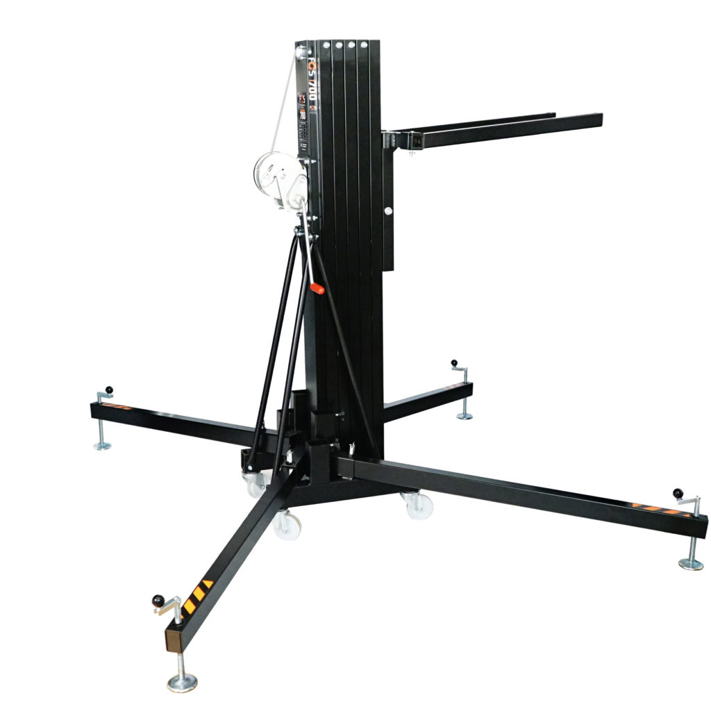 FOS TOWER 700 - Line Array telescópico / torre de elevación de carga frontal con capacidad de carga de 270 kg, altura máxima 6,65 m, peso unitario 144 kg, sistema de bloqueo KAT, certificado BGV-C1.