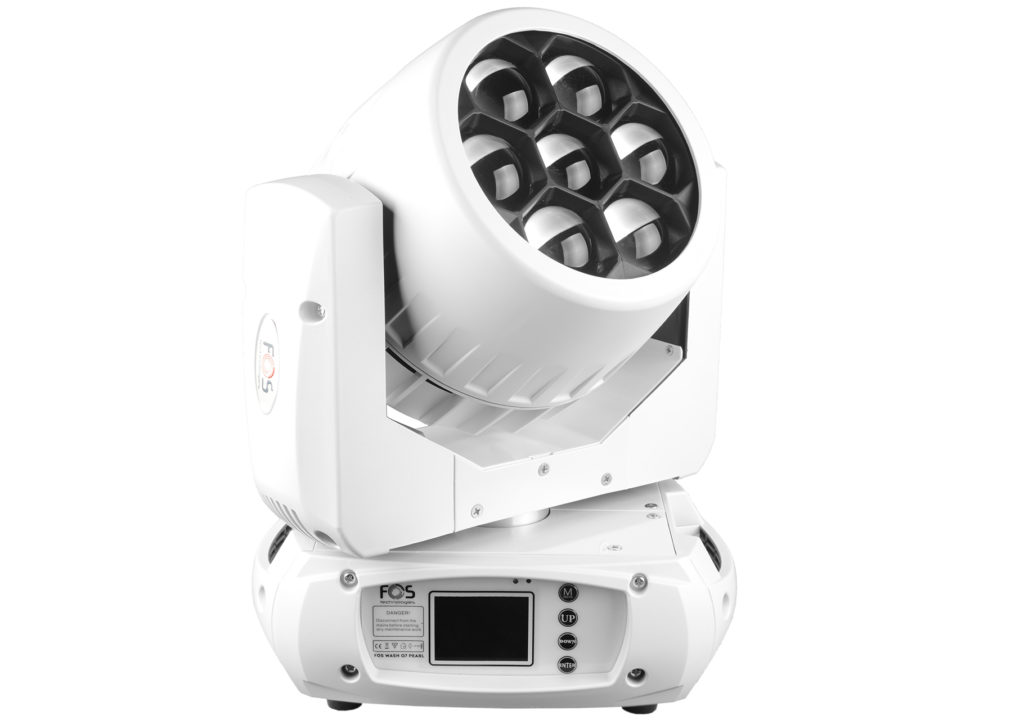 FOS WASH Q7 PEARL - Carcasa blanca, cabezal móvil Wash / Beam, zoom 6-60 °, leds RGBW 4 en 1 de .7x15w, control de píxeles, CTO, CTB, temperatura de color lineal 2700-8000 K preestablecida, 14/20/44/50 canales DMX USITT DMX-512.