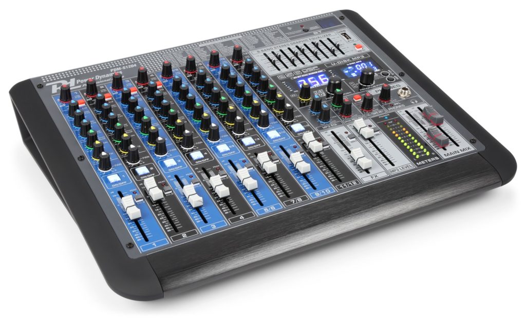 Power Dynamics - PDM-S1204 MEZCLADOR ANALOGICO 12 CANALES PROFESIONAL, con reproductor de MP3 por USB integrado y receptor de BT para audio streaming.