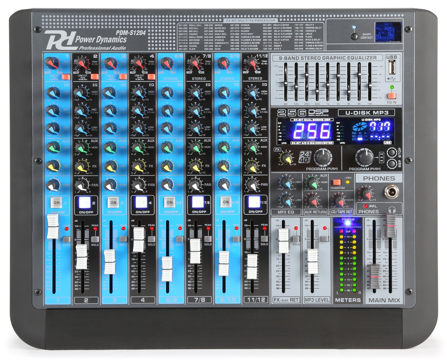 Power Dynamics - PDM-S1204 MEZCLADOR ANALOGICO 12 CANALES PROFESIONAL, con reproductor de MP3 por USB integrado y receptor de BT para audio streaming. - Imagen 2