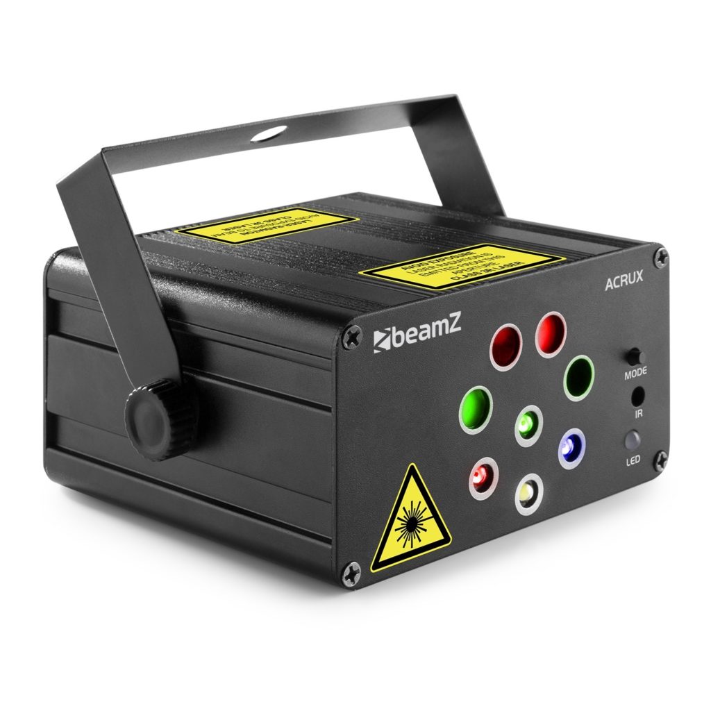 BeamZ- ACRUX - QUATRO R/G PARTY LASER CON RGBW - Sistema laser Quatro Compacto y ligero Laser 2x Rojo (100mW) y 2x verde (50mW) 32 Patrones