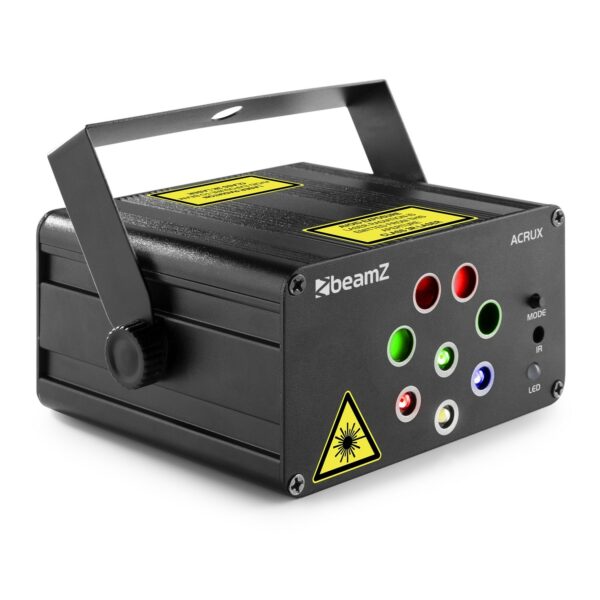 BeamZ-  ACRUX - QUATRO R/G PARTY LASER CON RGBW - Sistema laser Quatro Compacto y ligero Laser 2x Rojo (100mW) y 2x verde (50mW) 32 Patrones