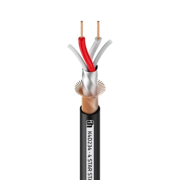 Adam Hall Cables 4 STAR D 234 Cable DMX, AES/EBU 2 x 0,34 mm², Muy flexible, fácil de enrollar Buen apantallamiento gracias al denso blindaje de cobre en espiral Conductor interno más grande de 2 x 0,34 mm².