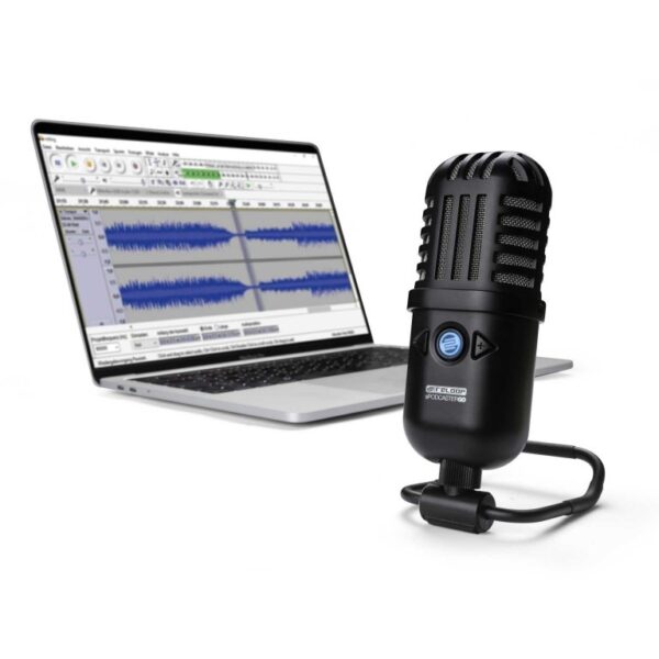 RELOOP - sPODCASTER GO - Micrófono de condensador USB profesional para aplicaciones de podcasting en movilidad Cardioide  Alimentado por USB Salida de auriculares Botón de Mute en el frontal Soporte para colocarlo e inclinarlo  integrado 
