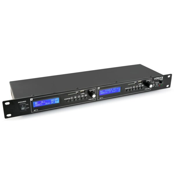 VONYX - VX2USB MK2 DOBLE REPRODUCTOR USB/SD/BT -  Reproductor USB-SD-BT de 2 canales en una carcasa compacta de 1U adecuada para uso independiente o como montaje de 19 ". Ambos reproductores ademas puede reproducir por streaming desde su movil o portatil a través de BT
