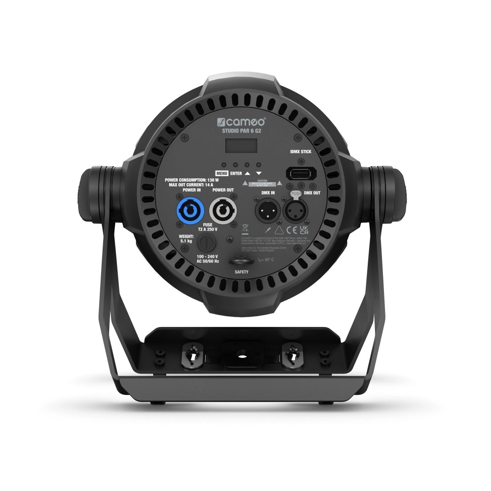 Cameo - STUDIO PAR 6 G2 Foco PAR LED con 12 x 12 W. luces LED RGBAWUV 6 en 1, Modulación de la amplitud de impulso seleccionable (hasta 25 kHz) para un funcionamiento sin parpadeo Funcionamiento casi silencioso en "Silent Fan Mode" - Imagen 2