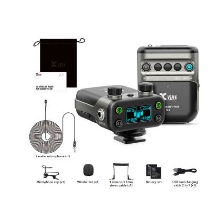 XVIVE - U5 - Sistema de audio inalámbrico digital a 2,4 GHz para cámara DSLR con micrófonos lavalier incluidos