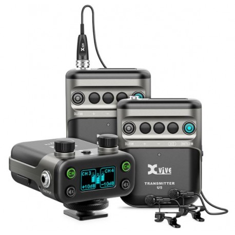 XVIVE - U5T2 - Sistema de audio inalámbrico digital a 2,4 GHz para cámara DSLR con micrófonos de tipo solapa / lavalier incluidos.