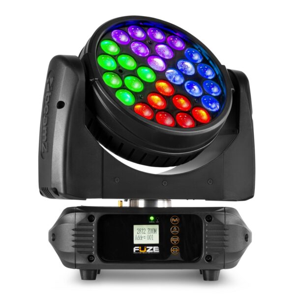 BeamZ Pro -  FUZE2812 - CABEZA MÓVIL WASH CON ZOOM, 28x 12W 6-en-1 LEDs RGBWA-UV (rojo, verde, azul, blanco, ambar y UV), Zoom motorizado con ángulo de apertura 18°-54° 0-100% Dimmer Electrónico