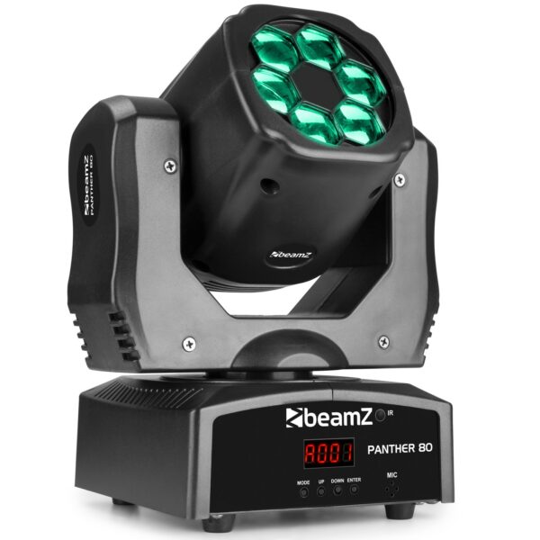 BeamZ  -  PANTHER 80 CABEZA MÓVIL LED CON LENTES ROTATIVAS, 6x 12W 4-en-1 CREE RGBW LEDs, Shows Pre-programados Ritmo de la música con ajuste de sensibilidad,DMX y autonomo
