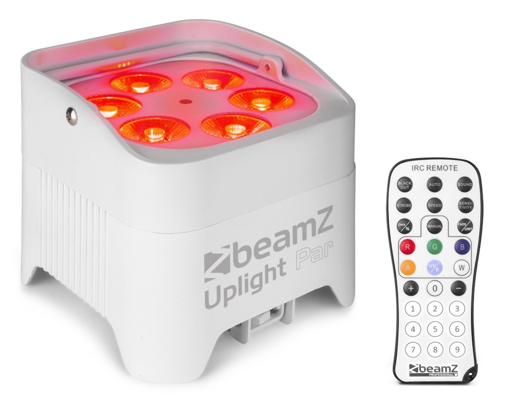 BeamZ  - BBP96SW FOCO PAR CON BATERIA 6X 12W WDMX, Led 6x 12W 6-en-1 RGBAW-UV Receptor DMX inalambrico integrado Pie integrado ajustable para posicionamiento en angulo Hasta 9 horas de trabajo (dependiendo de la intensidad) Recarga rapida en solo 3 horas DMX y Autonomo