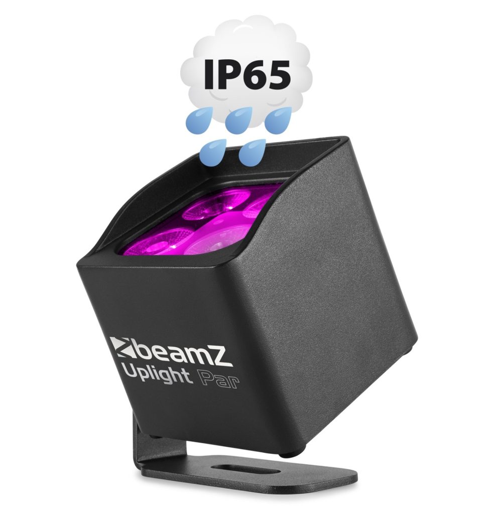BeamZ - BBP44 - FOCO MINI UPLIGHT A BATERÍA IP65, 4x 4W 4-en-1 RGBW Hasta 25 horas de operativa (dependiendo de la intensidad) Recarga rápida en tan solo 3 horas Resistente a intemperie IP65 para uso exterior Autonomo Programas automáticos con ajuste de velocidad