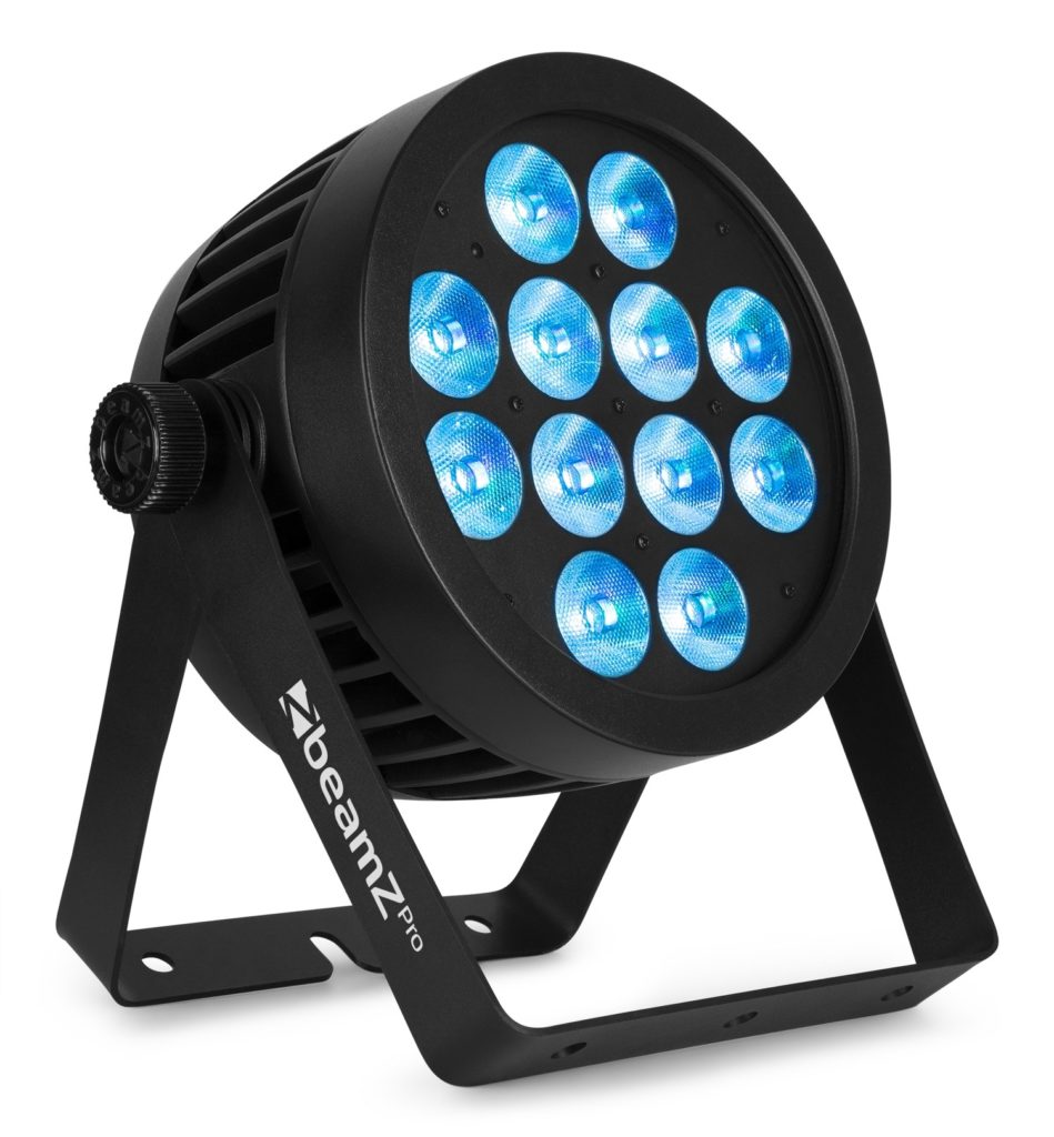 Beamz Pro - BWA532 - FOCO PAR ALUMINIO IP65 LED 12X 12W 4-EN-1, Mezcla de color RGBW 25x preset de colores Temperatura color 2700, 3200, 4300, 5600, 6500, 8000K 9x Shows pre-programados con ajuste de velocidad Dimmer electronico: 0 - 100%