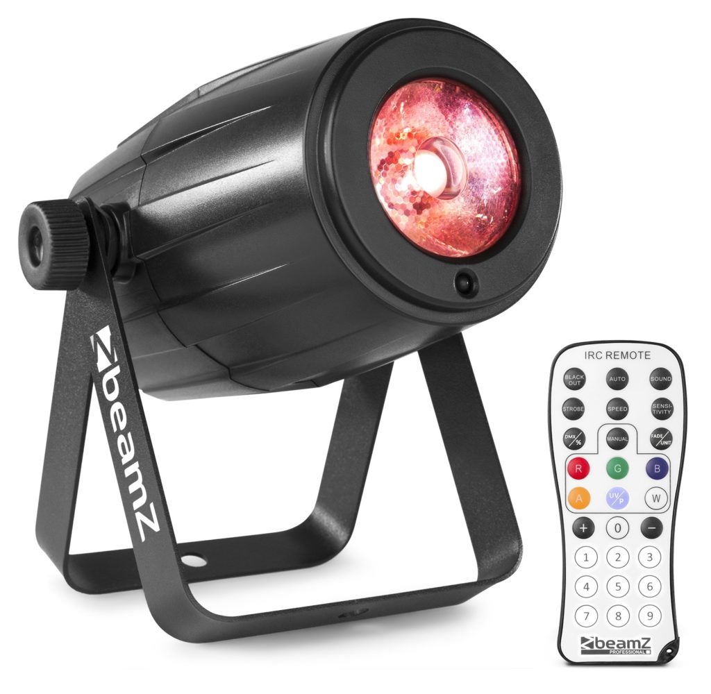 BeamZ - PS12W - LED FOCO SPOT 12W RGBW IR, 1x 12W RGBW 4 en 1 LED Mezcla de colores: rojo, verde, azul y blanco. La intensidad de la luz LED se puede ajustar en 9 pasos Lente con ángulo de haz de 5 ° para crear un haz estrecho Función estroboscópica Sonido activado