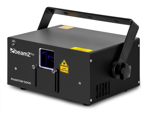 BeamZ Pro - PHANTOM 5000 LASER PURO DIODO RGB, Ritmo de la música o auto Shows Pre-programados DMX in/out via 3-pin XLR Ilda in/out