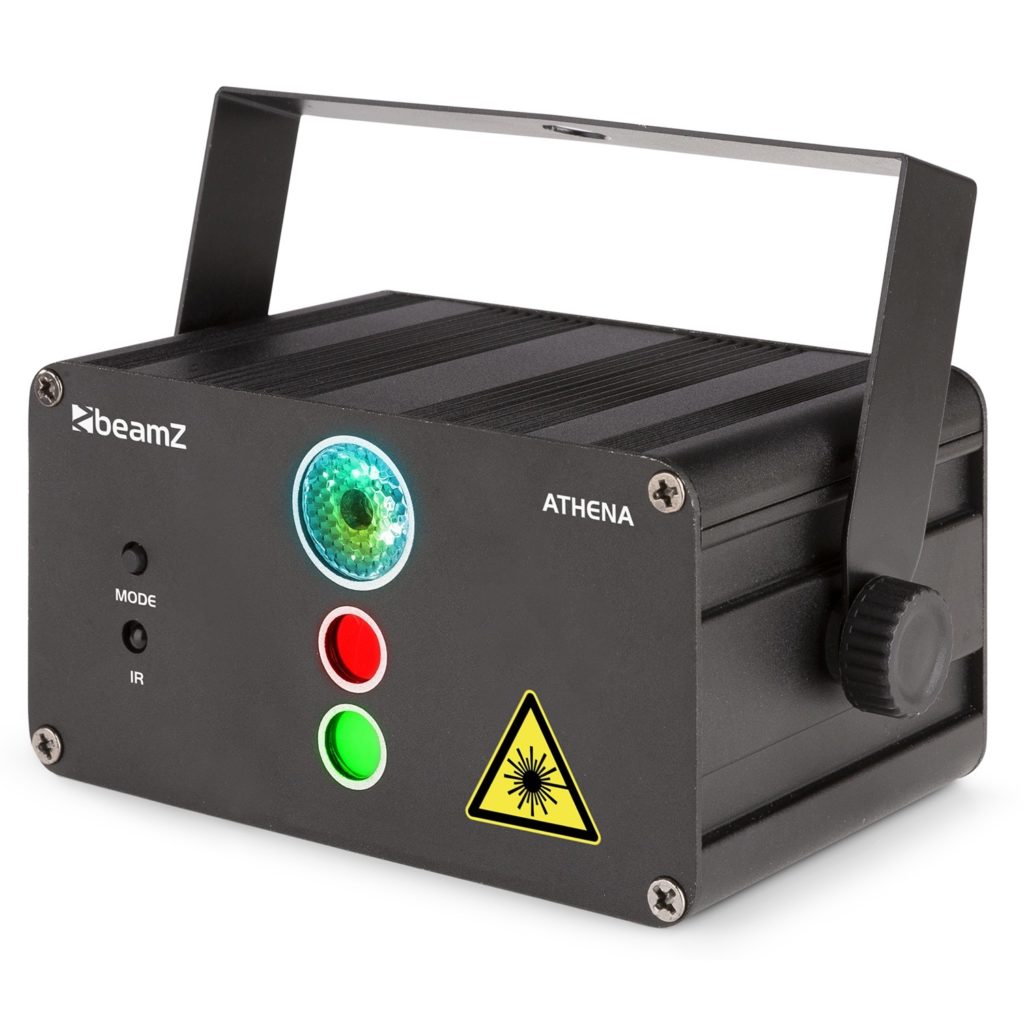 BeamZ -  ATHENA LASER RG GOBO CON BATERÍA, Laser Rojo (100mW) y verde (50mW) Batería interna Incl. Mando a distancia LED Colores: Rojo, verde, azul Shows pre-programados