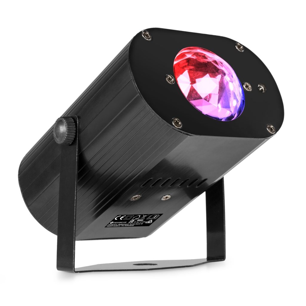 BeamZ - LWE20 EFECTO LED DE OLAS DE AGUA, Proyector LED con rueda rotativa 3-en-1 RGB Selección instantanea de color Efecto Strobo Ritmo de la música o Auto con ajuste de velocidad