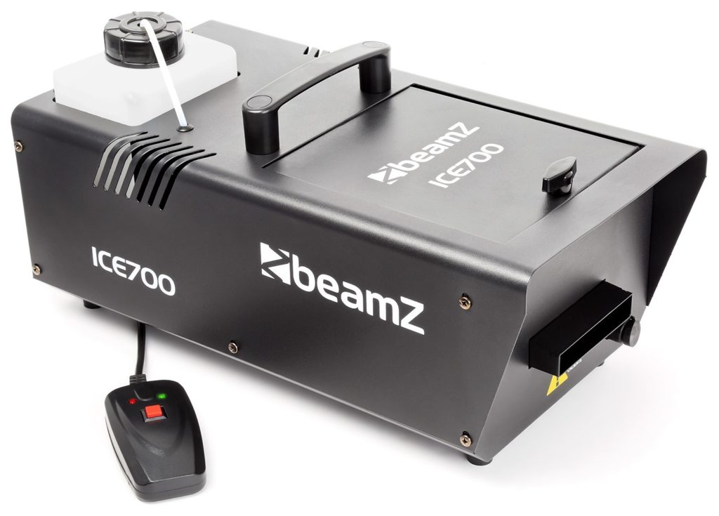BeamZ - ICE700 MAQUINA DE HUMO POR HIELO, usa hielo para generar humo bajo que se mueve por el suelo. La unidad utiliza liquido de humo normal y cubitos de hielo normales para refrigerar