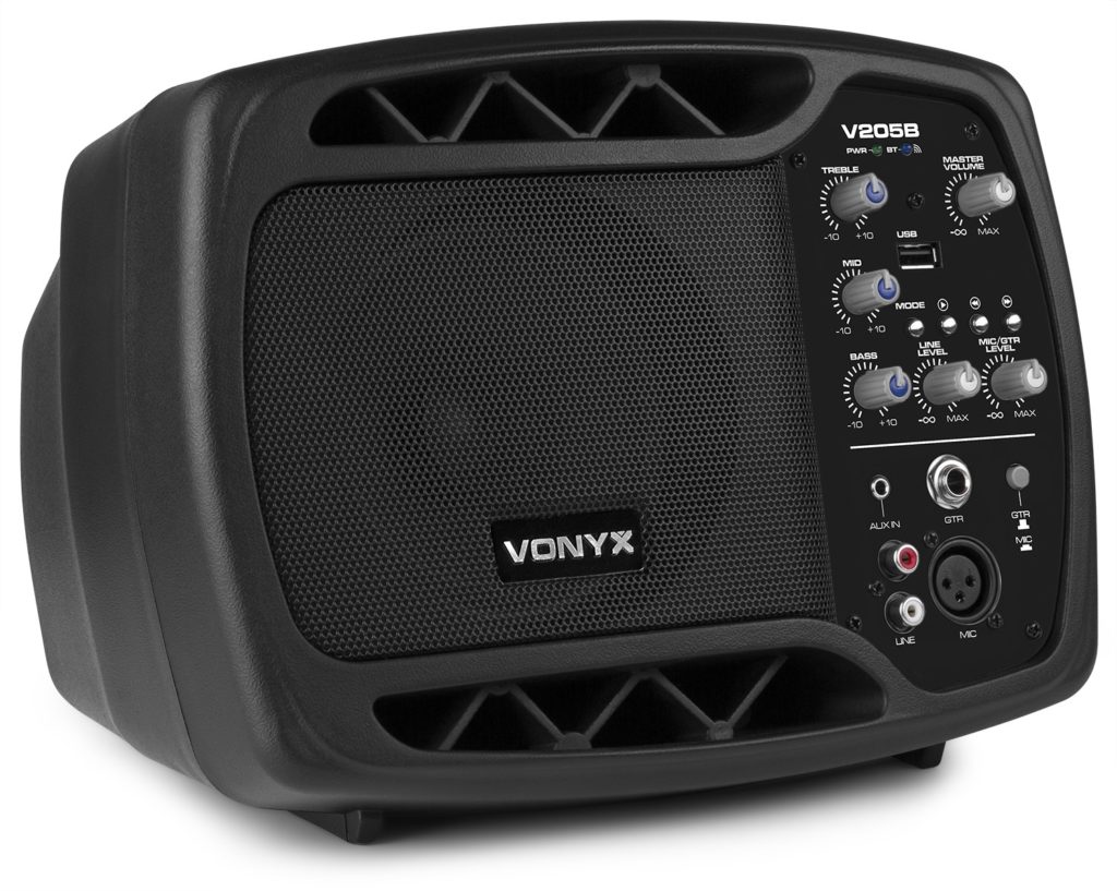 Vonyx -  V205B -  MONITOR PERSONAL MULTIFUNCIÓN PA CON BT/USB, sistema de PA activo compacto y liviano para eventos en vivo, conferencias y presentaciones pequeñas.