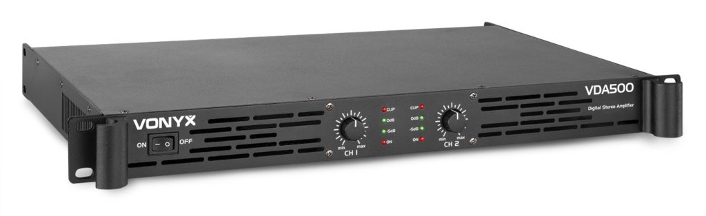 Vonyx - VDA500 AMPLIFICADOR PA 1U 2X 250W, Output power	500W Speaker connections	Speaker 4-pin Impedance	4 - 8 Ohm