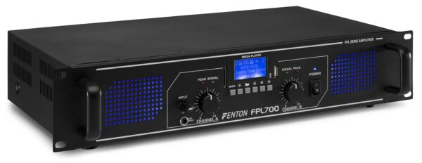 FENTON -  FPL700 - AMPLIFICADOR DIGITAL LED AZULES + EQ, Utiliza tecnologia BT para audio streaming Reproductor media integrado Mando a distancia IR USB y SD slot
