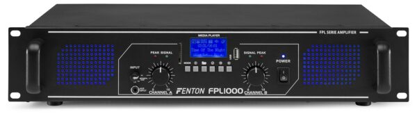 FENTON - FPL1000 -  AMPLIFICADOR DIGITAL LED AZULES + EQ, Utiliza tecnologia BT para audio streaming Reproductor media integrado Mando a distancia IR USB y SD slot, 4 entradas estereo seleccionables