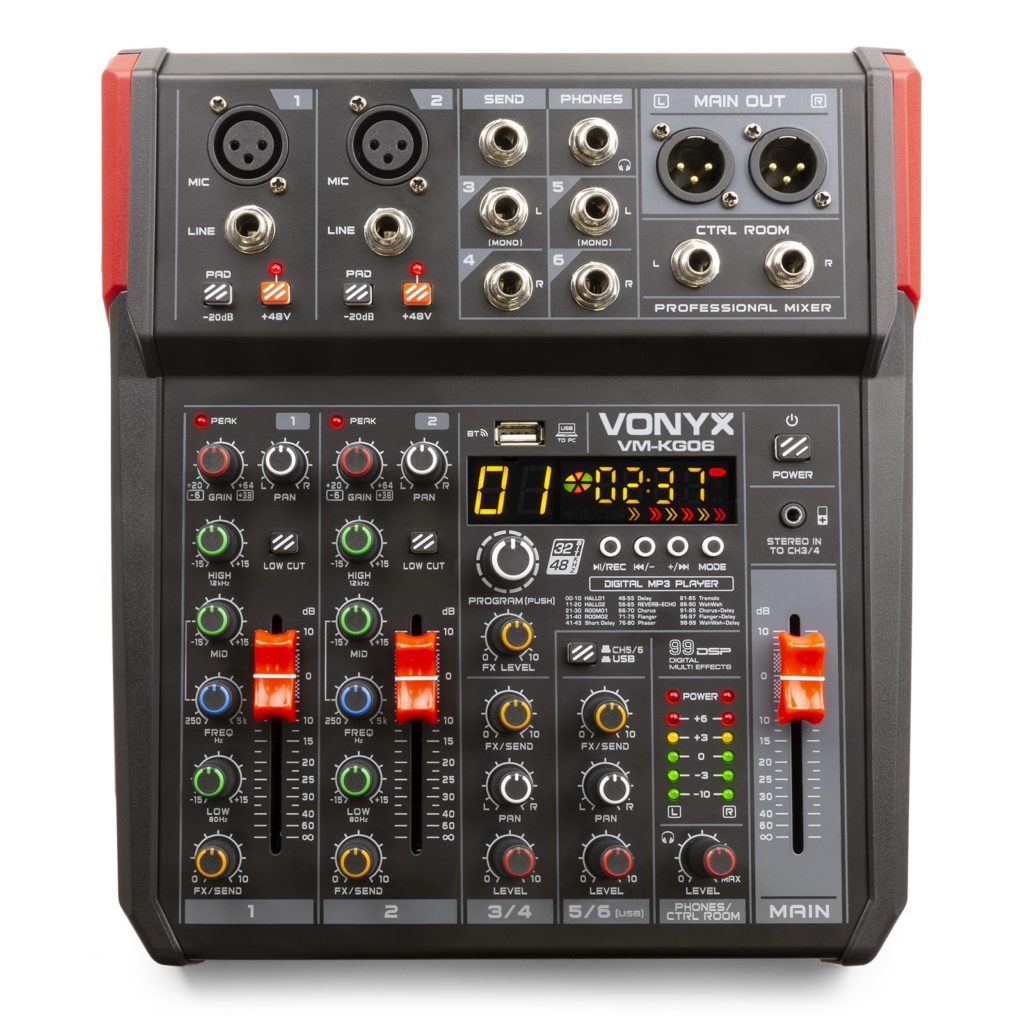 Vonyx - VM-KG06 - MEZCLADOR PARA MÚSICA 6 CANALES BT/DSP/USB GRABACIÓN