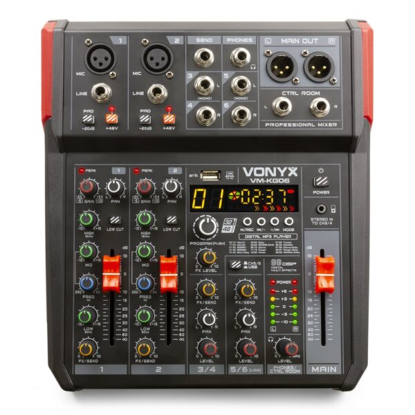 Vonyx -  VM-KG06 - MEZCLADOR PARA MÚSICA 6 CANALES BT/DSP/USB GRABACIÓN