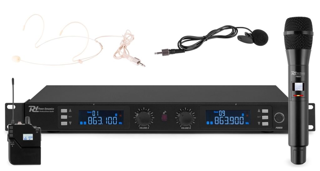 Power Dynamics - PD632C - 2X 20 CANALES DIGITAL UHF MICROFONO INALAMBRICO COMBI, 1x micro de mano y 1x micro de cabeza con funcion mute 2x 20 canales UHF seleccionables