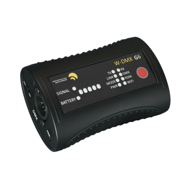 Wireless Solution - MicroBox G6 F-1 - Transceiver W-DMX, Transmisor DMX inalámbrico más pequeño y compacto de Wireless Solution. Es capaz de transmitir datos DMX y RDM con la tecnología AFHSS