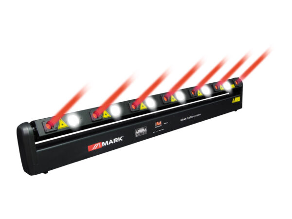 MARK - MBAR 3230 R LASER - Barra iluminación móvil,  incluye 6 LEDs de 3W de color blanco cálido (3200 ºK) y 7 LASERs de color rojo. Ángulo de haz 7º