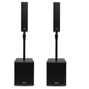 MARK - SET MINIMAN PLUS - Sistema de audio portátil amplificado, array activo , 700W de potencia 2 subgraves de 10 pulgadas + 2 satélites con altavoces de 4 x 3 pulgadas y twt de 1", Inversor de fase del subwoofer Reproductor MP3 a través de puerto USB, SD y Bluetooth.