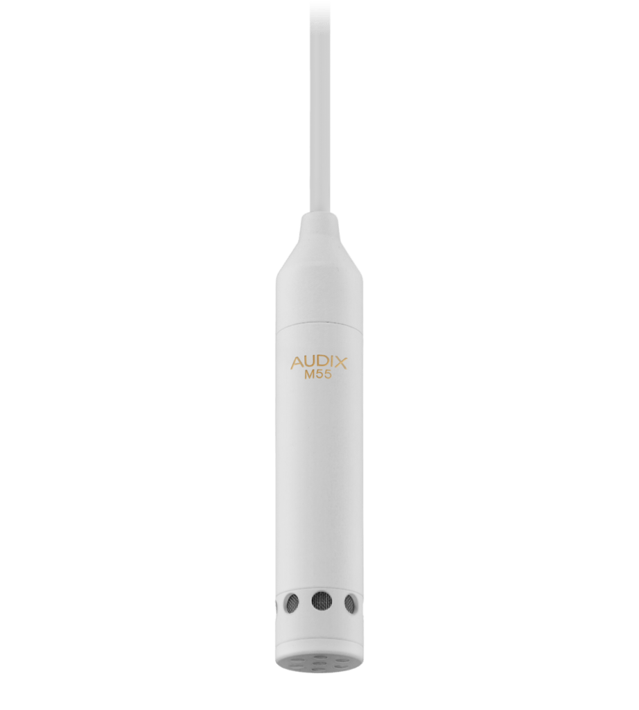 AUDIX - M55WO - Sistema colgante de techo, .El micrófono de conferencia M55 puede equipar cápsulas intercambiables con patrones de cobertura cardioide, hipercardioide, omnidireccional y supercardioide (cañon). Una alta sensibilidad y bajo nivel de ruido. Blindado anti interferencias de RF causada por teléfonos celulares y dispositivos móviles.