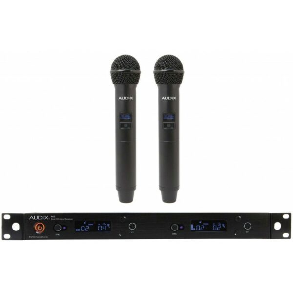 AUDIX - AP62-OM2 - Sistema inalámbrico profesional True Diversity con dos micrófonos equipados con cápsula Audix OM2. El OM2