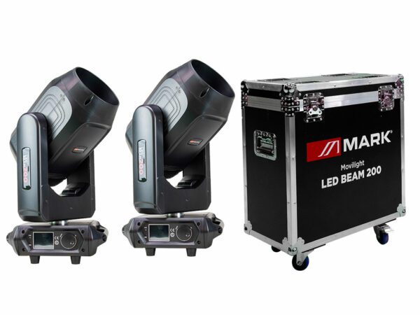 MARK - 2 x MOVILIGHT LED BEAM 200 + RACK -PACK de 2 x Cabeza móvil Beam LED + Rack, 200W. con filtro de corrección CTO
