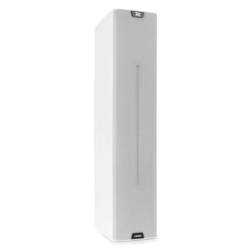 Power Dynamics - PDCS403 - COLUMNAS ACÚSTICAS BLANCA. Columna compacta vertical pasiva 4x 3” para graves y tweeter de 1x 1” Neodimio Sonido de calidad Hi Fi Gran ángulo de dispersión 8Ohm, 130 W. RMS