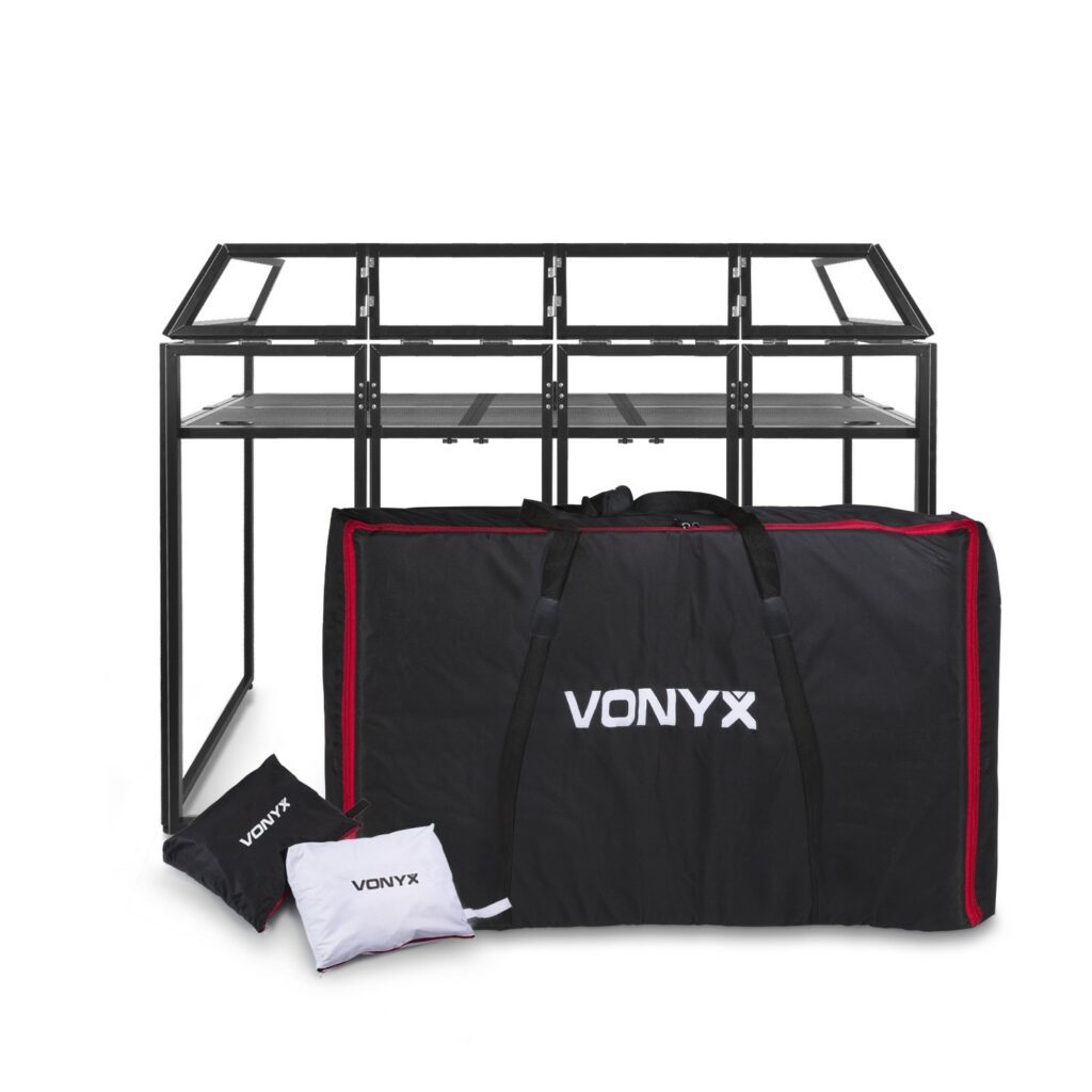 VONYX- DB5 PRO - CABINA DJ ALUMINIO ANCHO 2.0M. Cabina DJ de 6 modulos plegable Estructura de alumino ligero Facil y rapido montaje Puede retro iluminarse con cualquier efecto de luz Diseño robusto Incluye estante metalico
