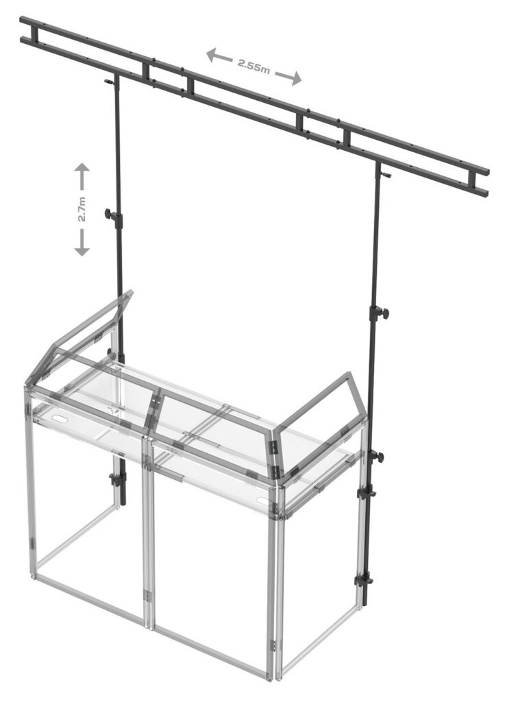 VONYX - DB3L - PUENTE DE LUCES PARA MESA DJ DB3. Barra robusta para iluminacion sobre cabina DJ Barras laterales telescopicas 10 puntos de anclaje inferiores y 10 puntos superiores