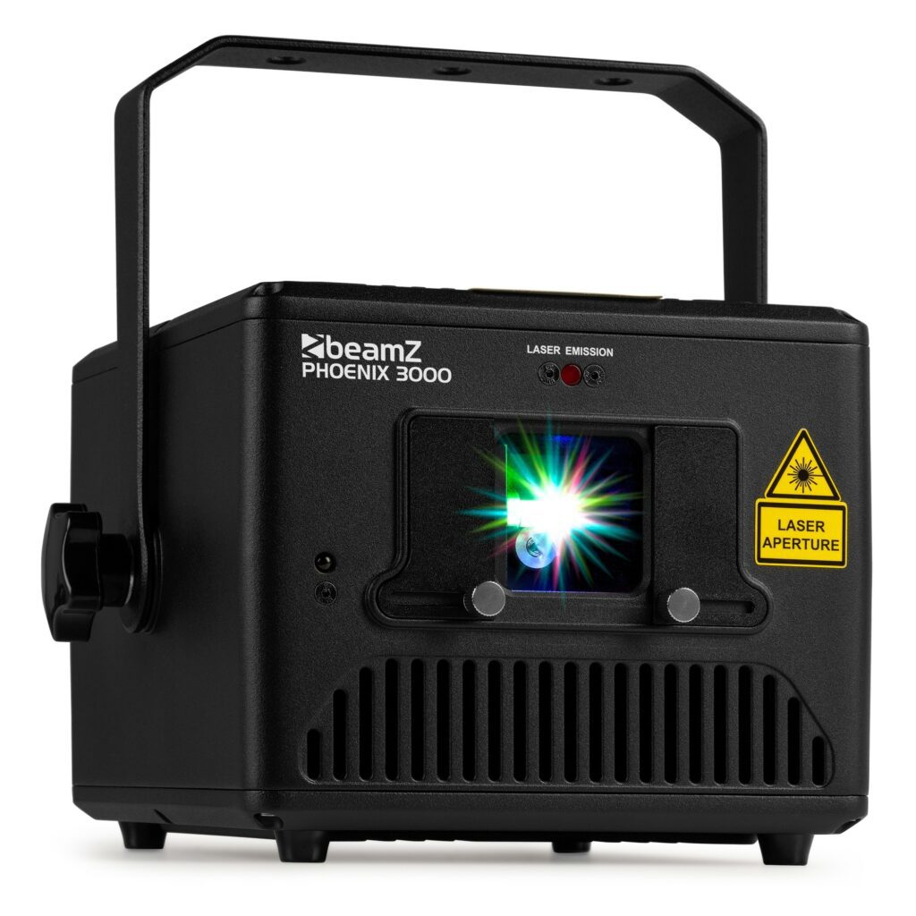 BeamZ - Phoenix 3000 - Sistema láser analógico, Proyector láser RGB a todo color de 3 W , Modo DMX y autónomo