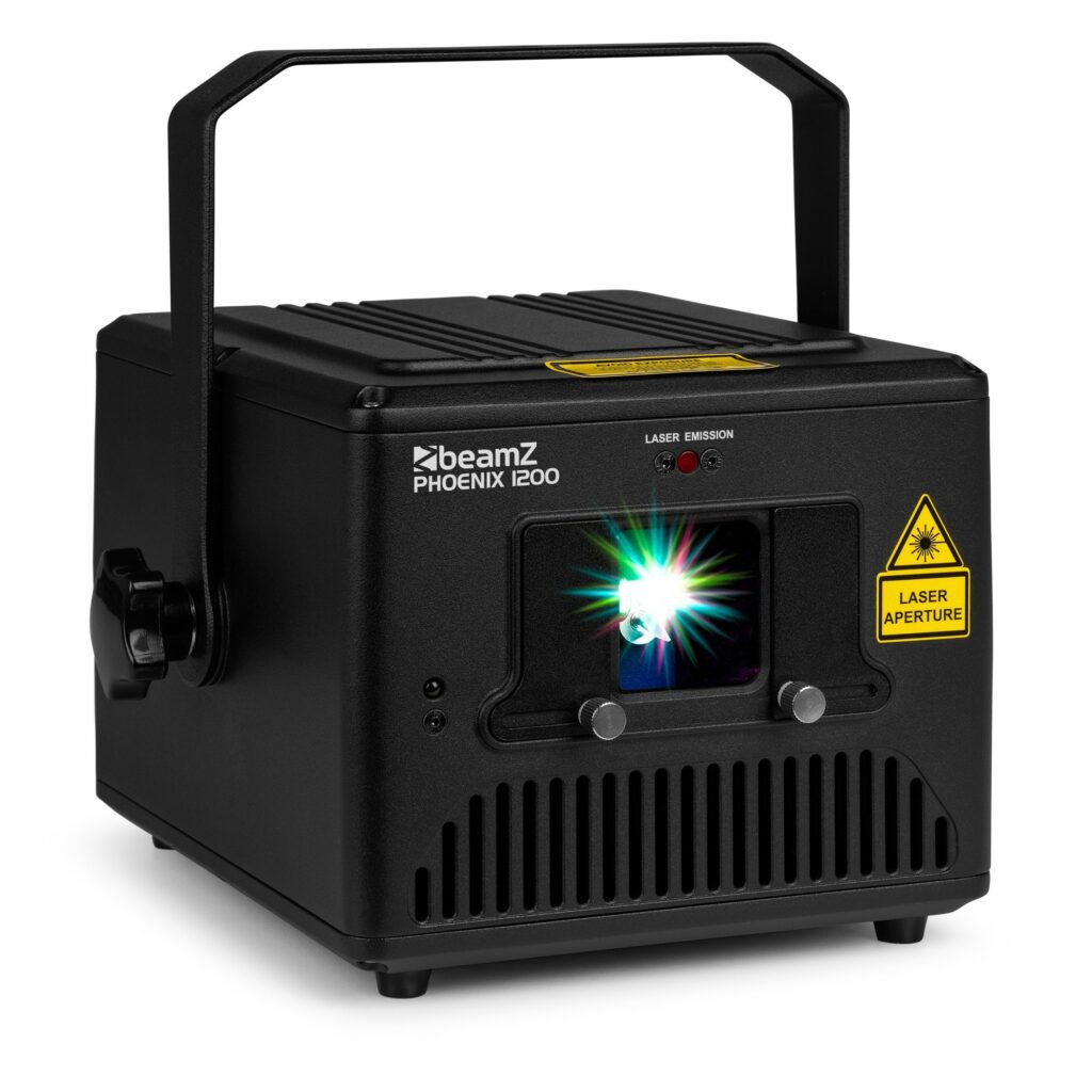 BeamZ -  Phoenix 1200 -  Sistema láser analógico, Proyector láser RGB a todo color de 1 W, Modo DMX y autónomo
