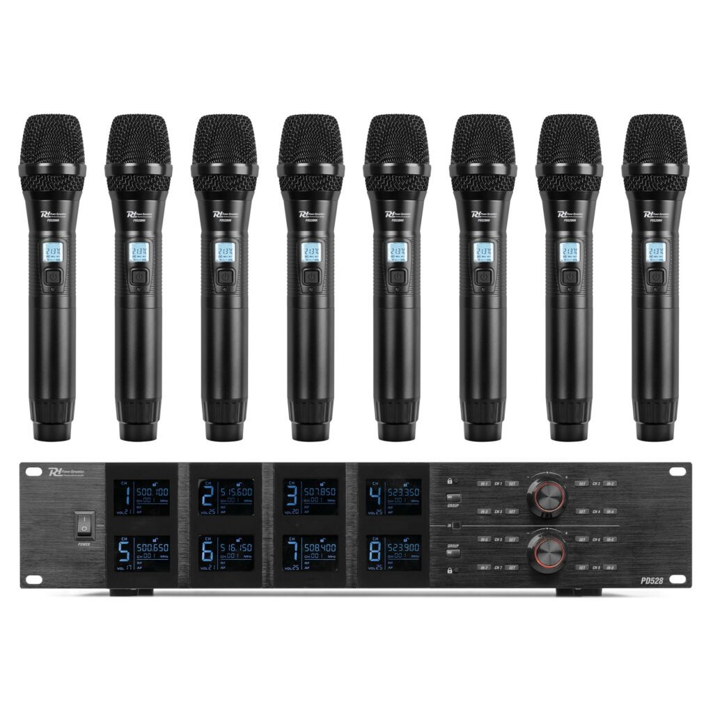 Power Dynamics - PD528 - Set de micrófono inalámbrico UHF con 8 micrófonos de mano