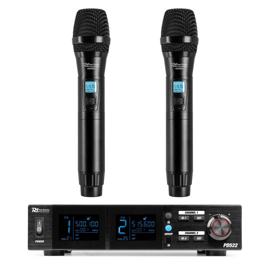 Power Dynamics - PD522 - Set de micrófono inalámbrico UHF con 2 micrófonos de mano