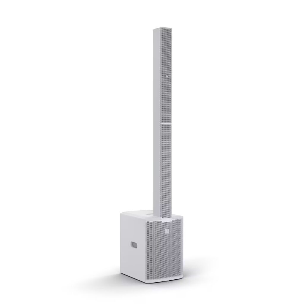 LD Systems - MAUI® 28 G3 MIX W- PA de columna compacto cardioide con mezclador digital, blanco, 2.060 W de potencia de pico y 127 dB de SPL máx. Potente reproducción de graves gracias al subwoofer de 12″