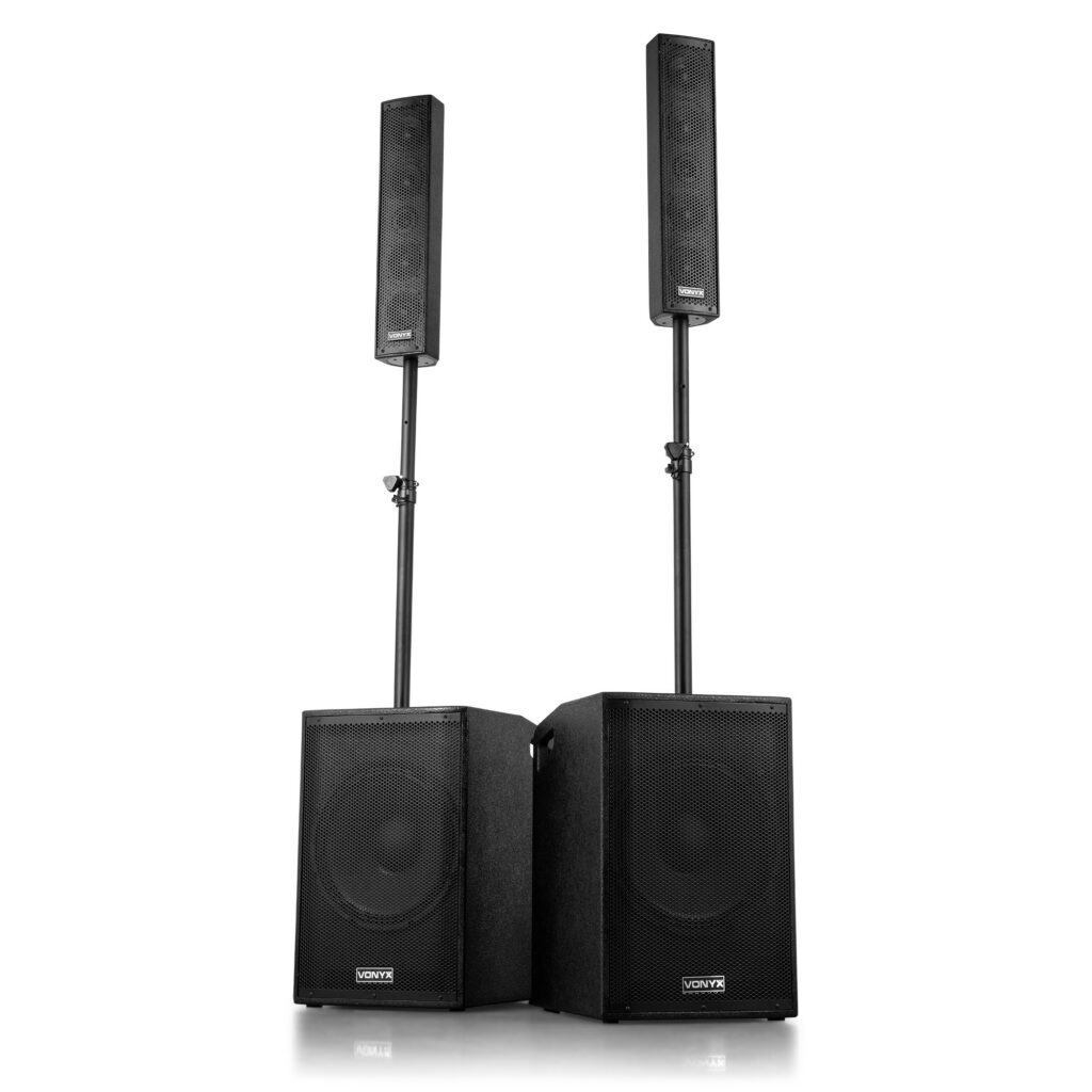 VONYX -  VX1080BT -  Conjunto Activo Bafles 2.2, Conjunto completo Plug & Play de altavoces 2x 15" Subwoofer (activo y pasivo) Tops 2x doble 4x 4,5" un tweeter y otro de medios