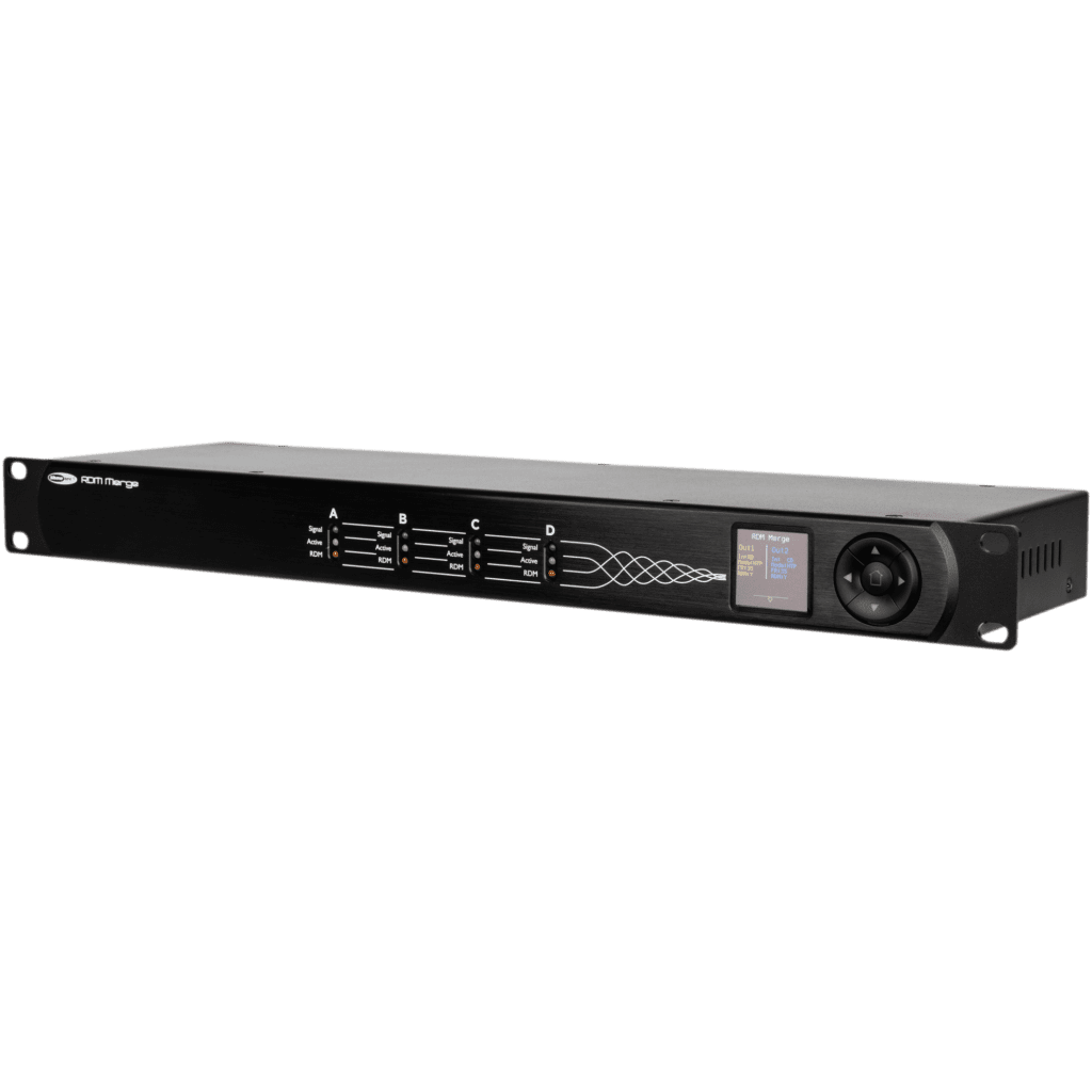 Showtec - RDM Merge - Agrupador DMX de cuatro a dos vías con RDM - 5P, Cuatro entradas DMX y dos salidas DMX