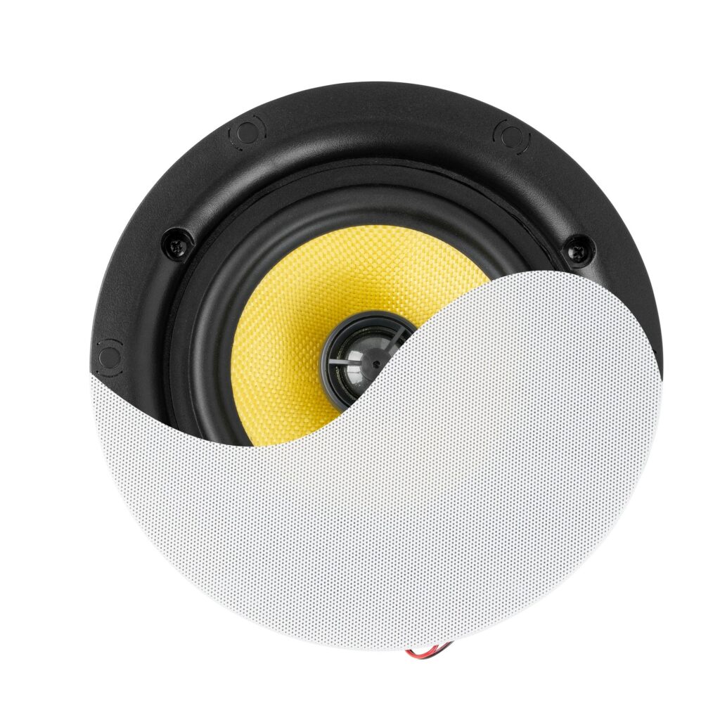 Power Dynamics - KVCS6 HQ - Altavoz de techo de perfil bajo 2 vías 6.5" Blanco, Altavoz de techo de alta potencia con excelente sonido HiFi Red crossover de gama alta incorporada Tweeter de cúpula de seda inclinable de 25 mm