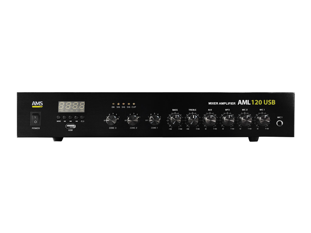AMS - AML 120 USB - Amplifier/mixer. 120W @ 4 Ohm. 120 W @ L100V. 3 zonas. Priority Mic. MP3. USB/Bluetooth. - Imagen 6
